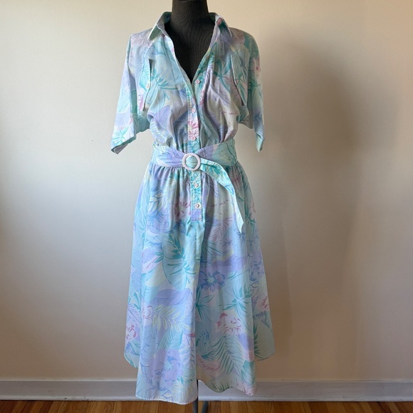 Stunning Vintage 80s pastel tropical shirt dress 💐 - Picture 2 of 13